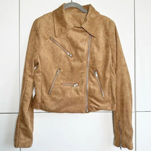 Lulus Suede Moto Jacket Camel Tan Brown Size Medium Bikercore Suede With Love